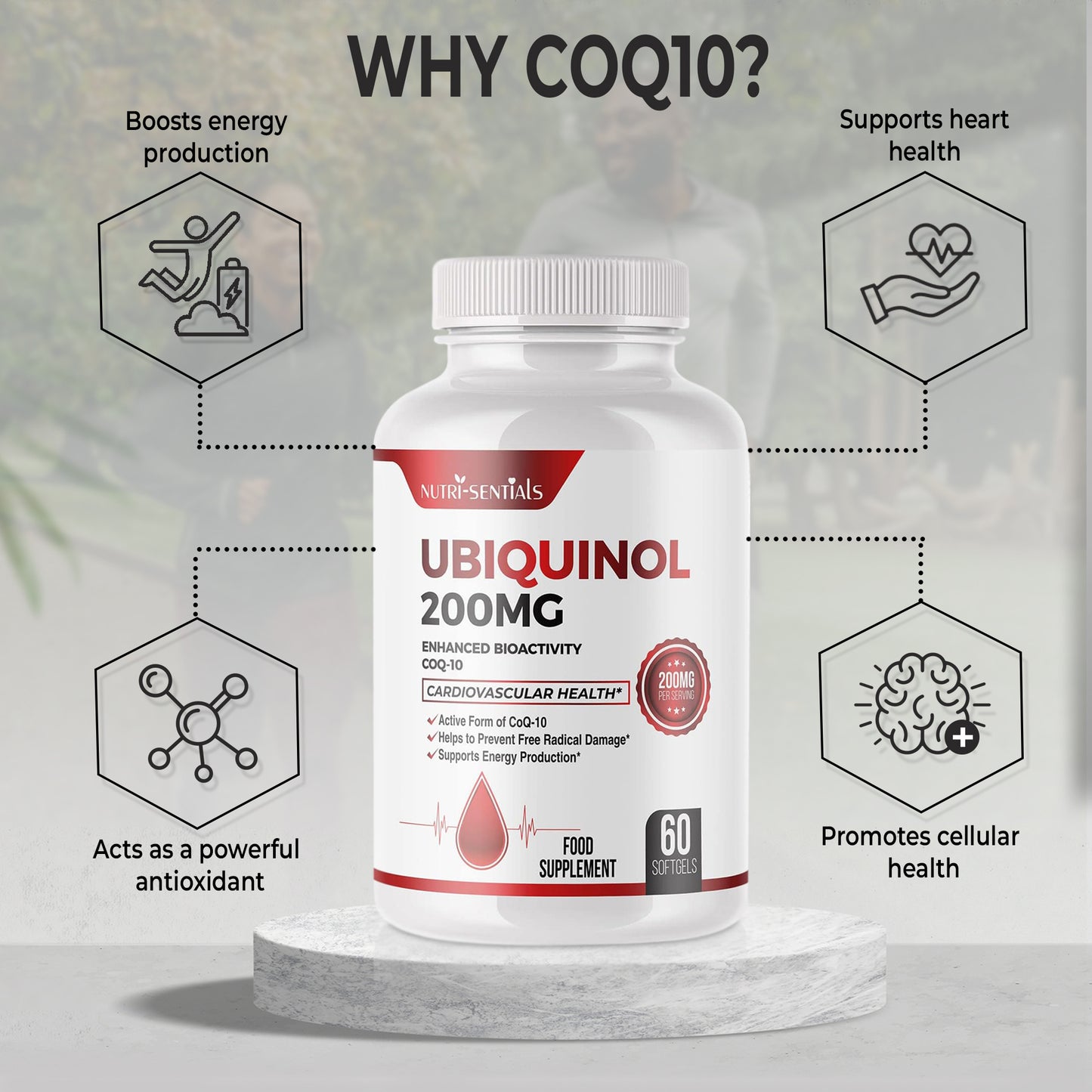 Ubiquinol CoQ10, Powerful Antioxidant for Heart and Vascular HealthSupplement for Energy, Heart and Cognitive Support