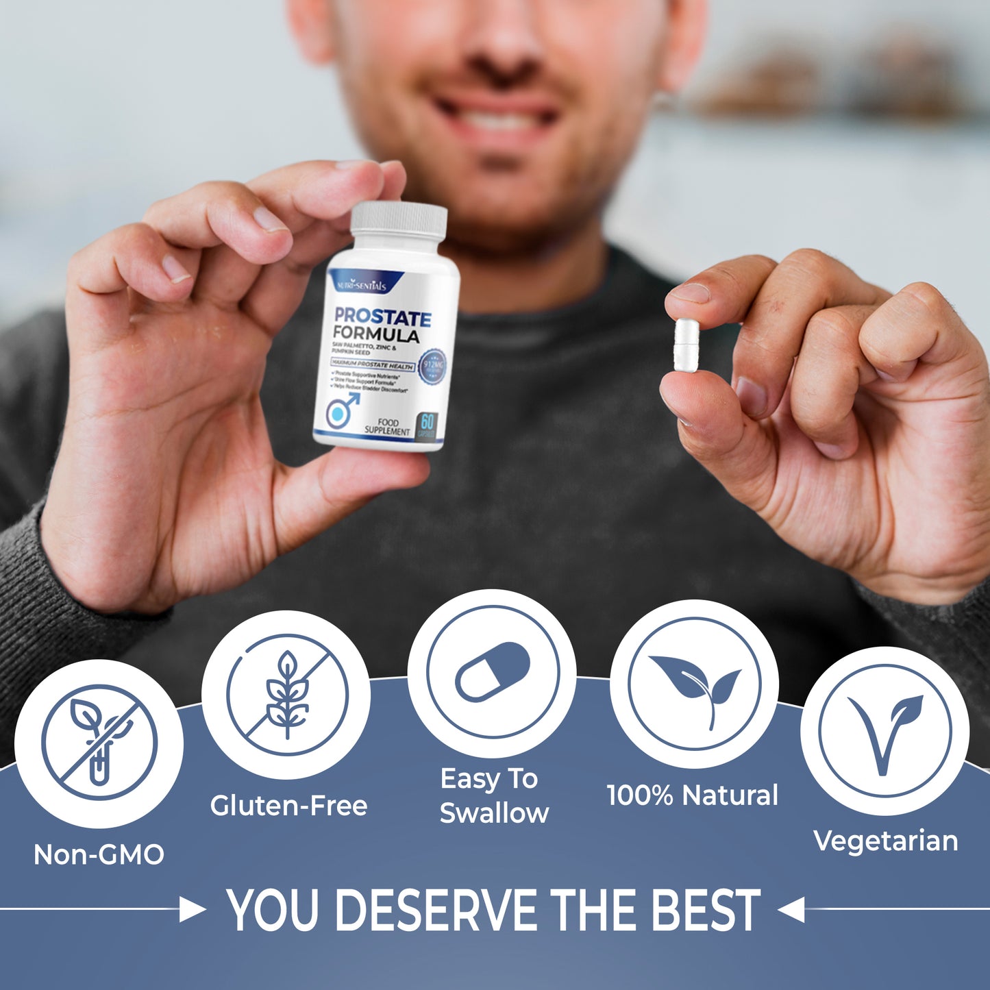 Prostate Support Supplement, 33 Herbs to Support Prostate Health, Urine Flow and Reduce Bladder Discomfort — Saw Palmetto, Zinc, Pumpkin Seed, Nettle, Pygeum, Vitamins — 60 Capsules