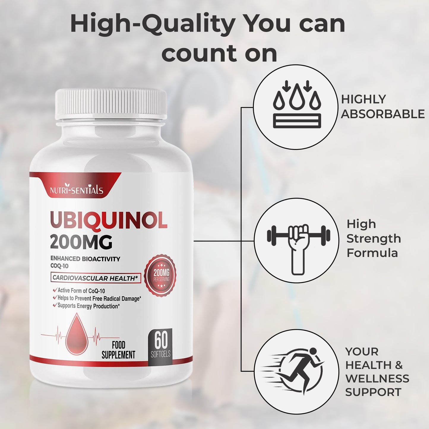 Ubiquinol CoQ10, Powerful Antioxidant for Heart and Vascular HealthSupplement for Energy, Heart and Cognitive Support