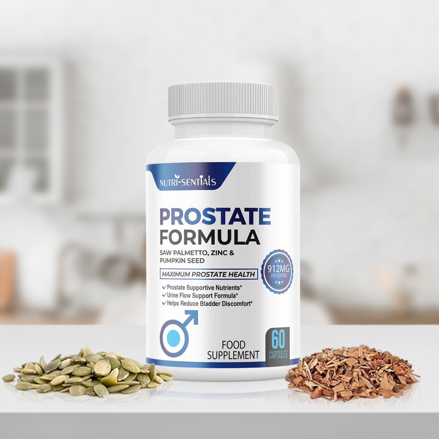 Prostate Support Supplement, 33 Herbs to Support Prostate Health, Urine Flow and Reduce Bladder Discomfort — Saw Palmetto, Zinc, Pumpkin Seed, Nettle, Pygeum, Vitamins — 60 Capsules