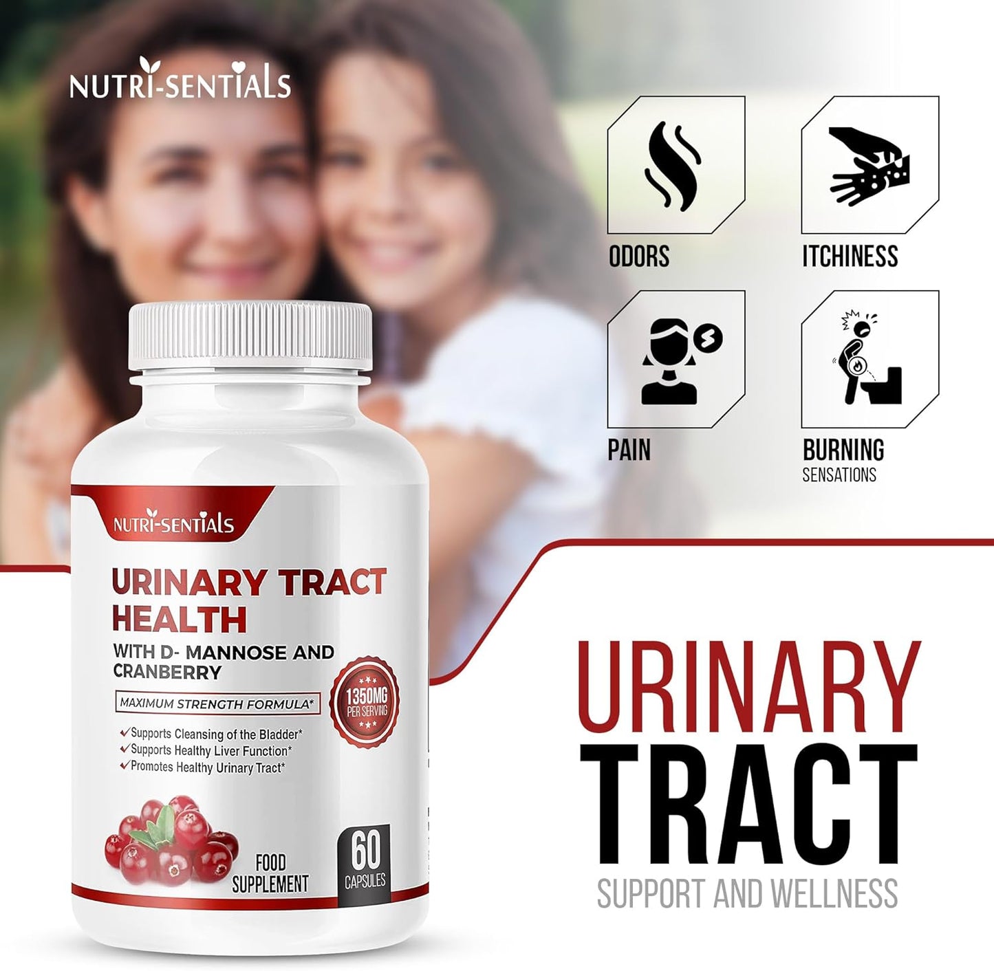Urinary Health Support D-Mannose Capsules with Cranberry Extra Strength Support 1350mg Function and Bladder Tract Support