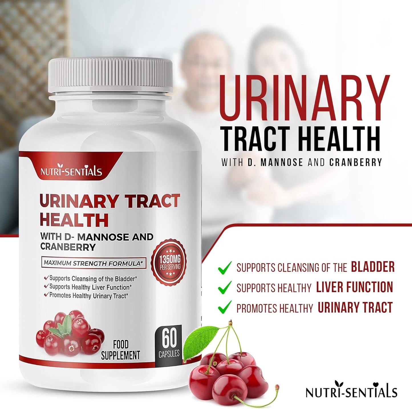 Urinary Health Support D-Mannose Capsules with Cranberry Extra Strength Support 1350mg Function and Bladder Tract Support