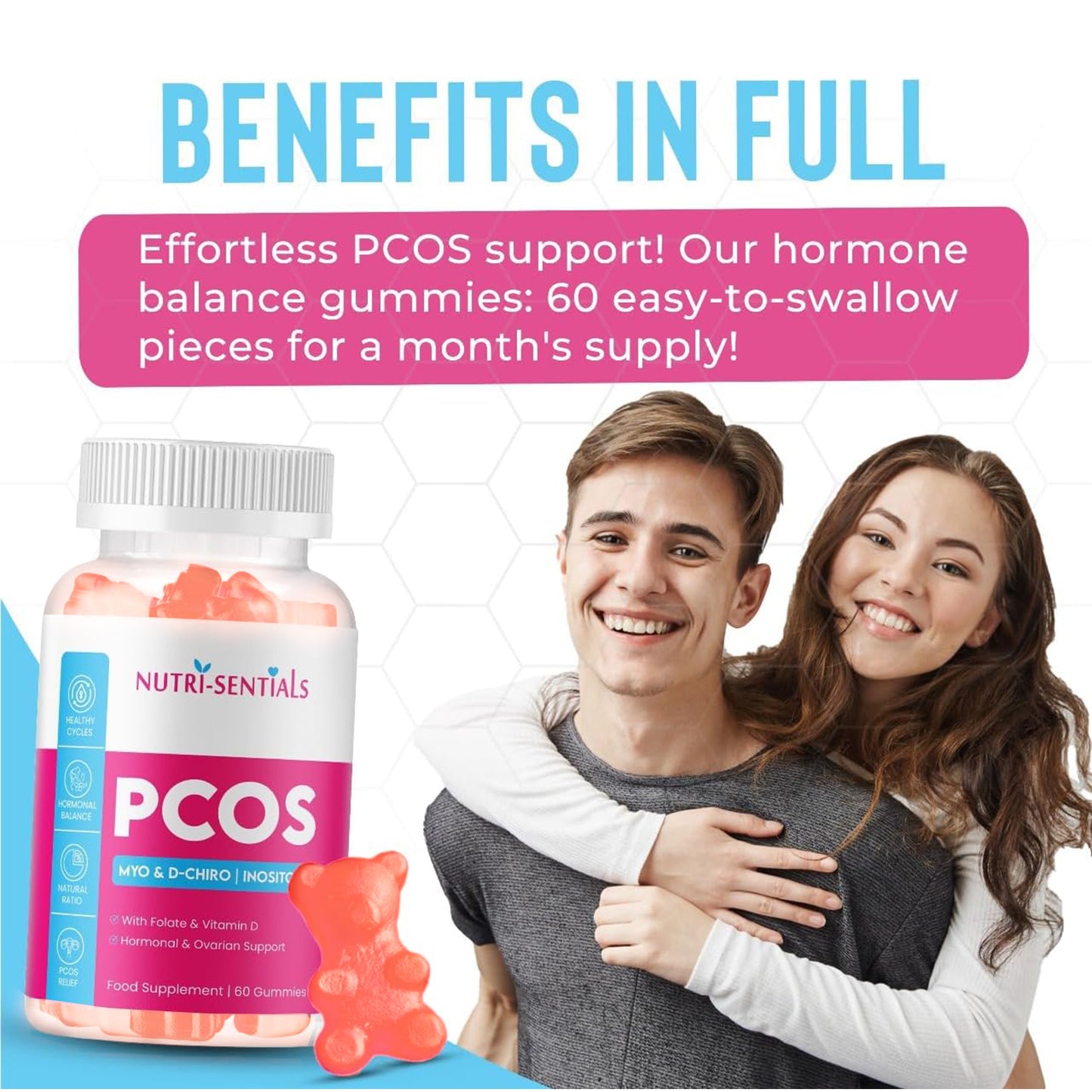 PCOS Gummies - Myo & D-Chiro Inositol Supplement with Folate & Vitamin D- Natural Ratio Ovarian Support Women Hormone Balance Blend