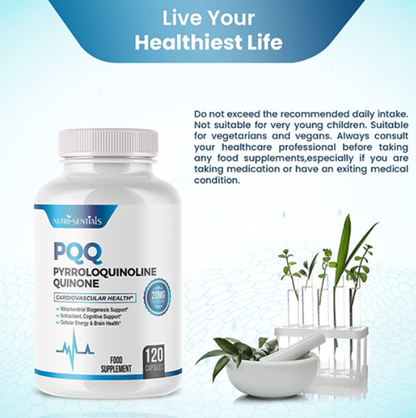 PQQ Max 20mg, 120 Capsules – Pyrroloquinoline Quinone - Promotes Mitochondrial Biogenesis, Energy Optimize | Plant Extract - Powerful & 100% Natural Supplement