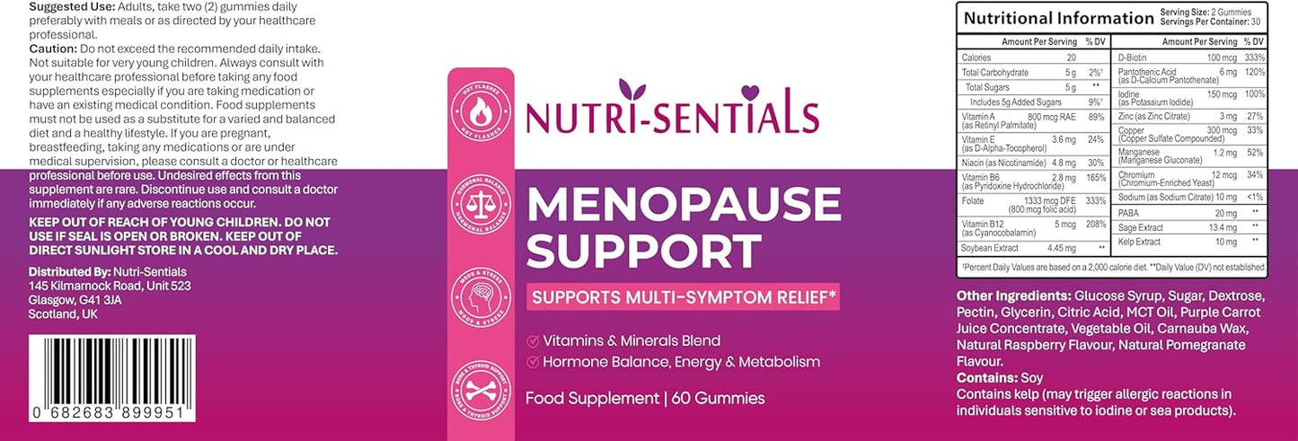 Menopause Gummies for Women- Multi-Symptom Menopause Support with Vitamins & Minerals for Energy, Mood, Stress, & Bone Health- Natural Menopause Supplements Women- 60 Gummies