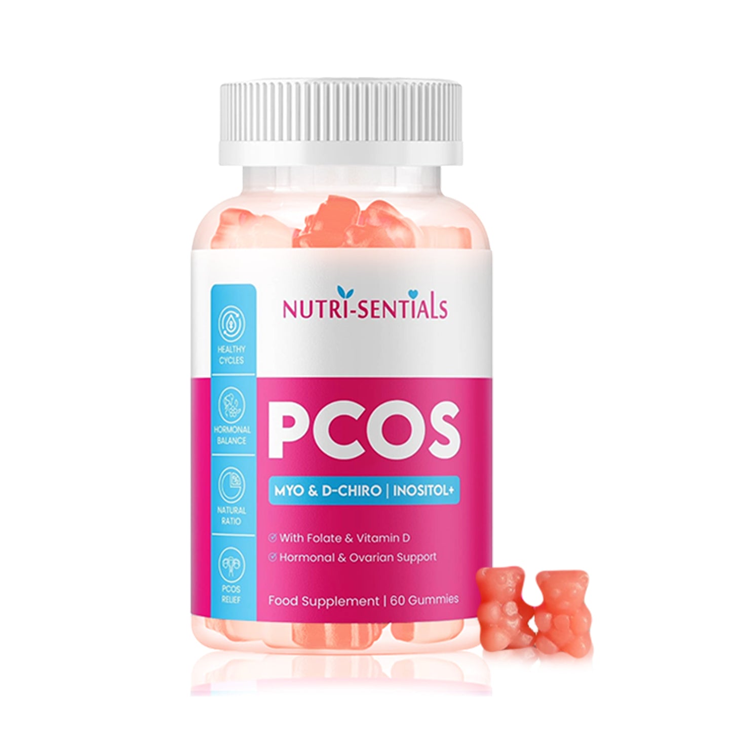 PCOS Gummies - Myo & D-Chiro Inositol Supplement with Folate & Vitamin D- Natural Ratio Ovarian Support Women Hormone Balance Blend