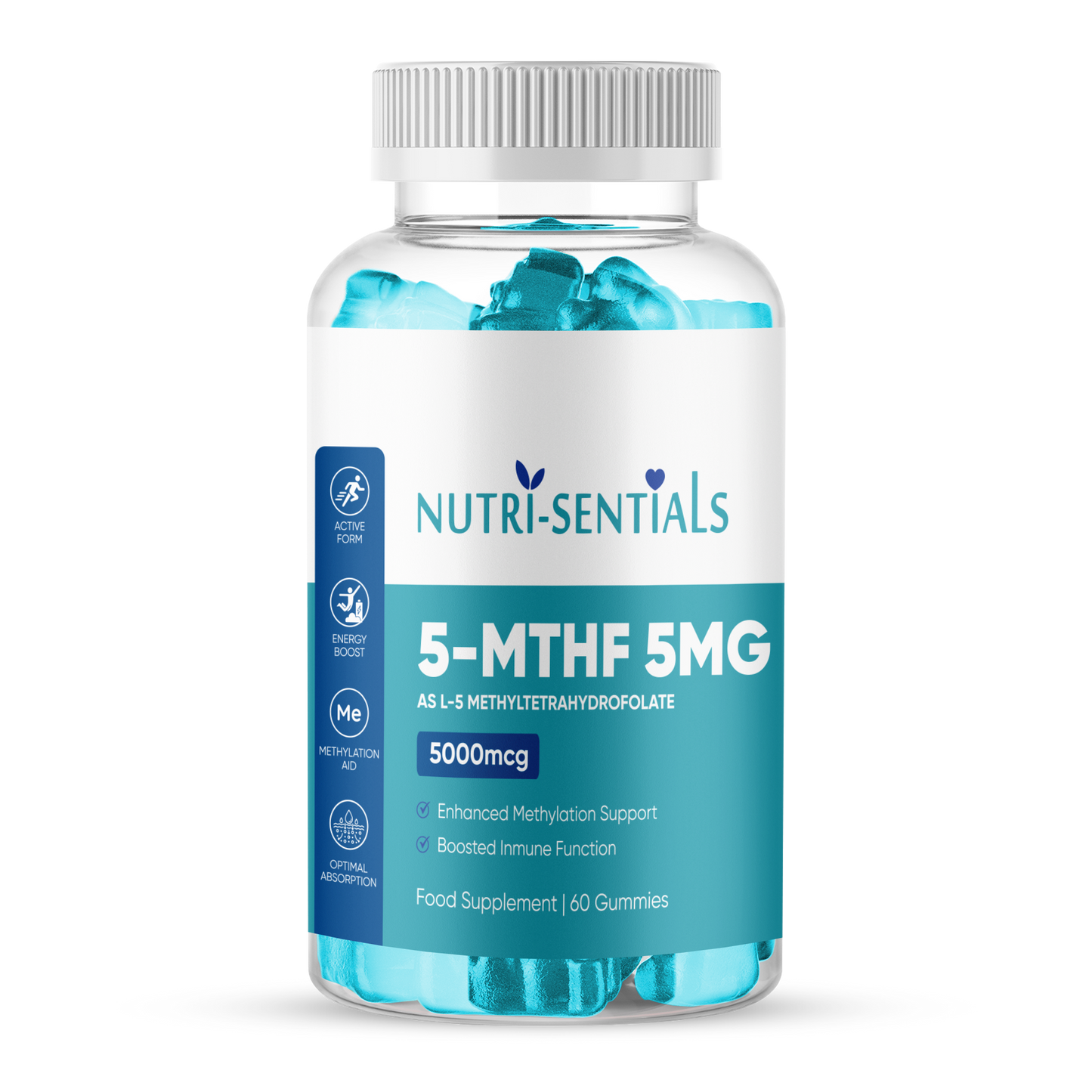 L-5 Methylfolate 5000mcg Gummies - Active Folic Acid - High Absorption - 60 Gummies