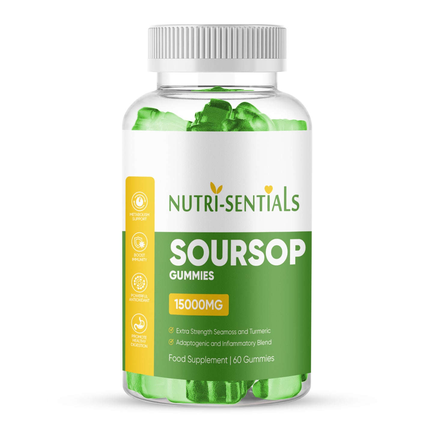 Organic Soursop Gummies 15000mg - with Sea Moss, Turmeric & Ashwagandha - 60 Gummies