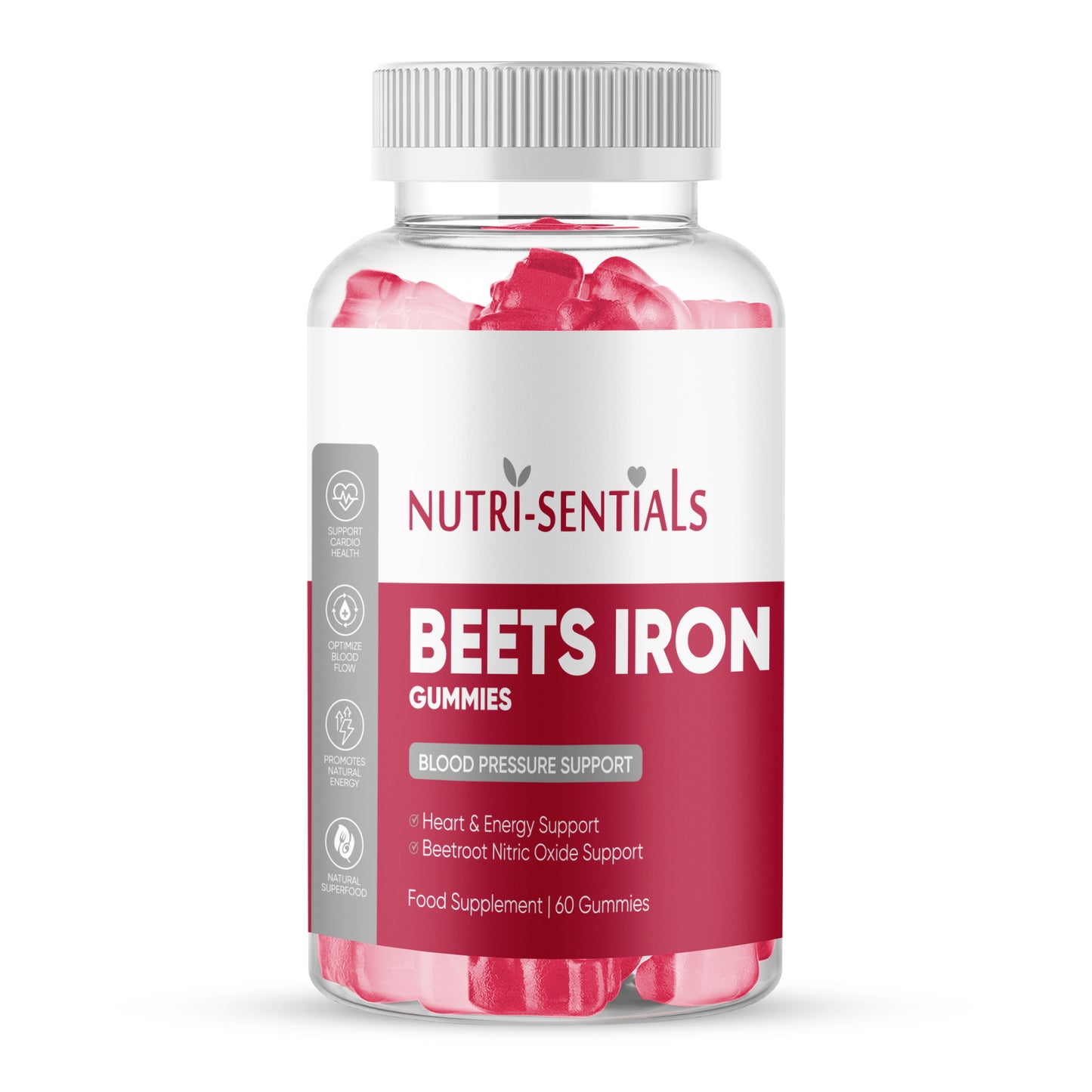 Organic Beetroot Gummies 200mg - with Iron - Heart Health Support - Vegan - 60 Gummies
