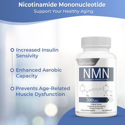 NMN Supplement 500mg - NAD+ Booster - Cellular Repair & Longevity - 60 Capsules