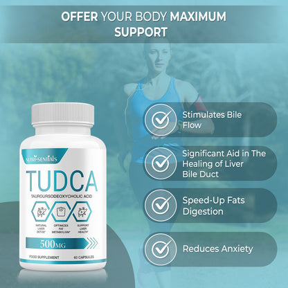 TUDCA Liver Support Supplement, 500mg Servings, Tudca Bile Salt, Liver Support Supplement, Detox and Cleanse, (Tauroursodeoxycholic Acid)- 60 Capsules