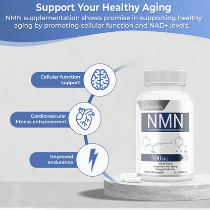 NMN Supplement 500mg - NAD+ Booster - Cellular Repair & Longevity - 60 Capsules