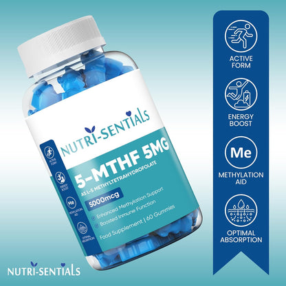 L-5 Methyl Folate Supplement- 5000mcg Active Form Folic Acid Gummies for Optimal Absorption- High Strength Folic Acid Supplement- Activated Methylfolate Supplement- 60 Gummies