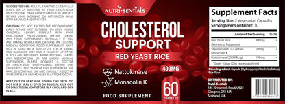 Cholesterol Support Red Yeast Rice, Nattokinase, and Monacolin K 2.6mg Daily Supplement 60 Vegetarian Capsules, 400 mg
