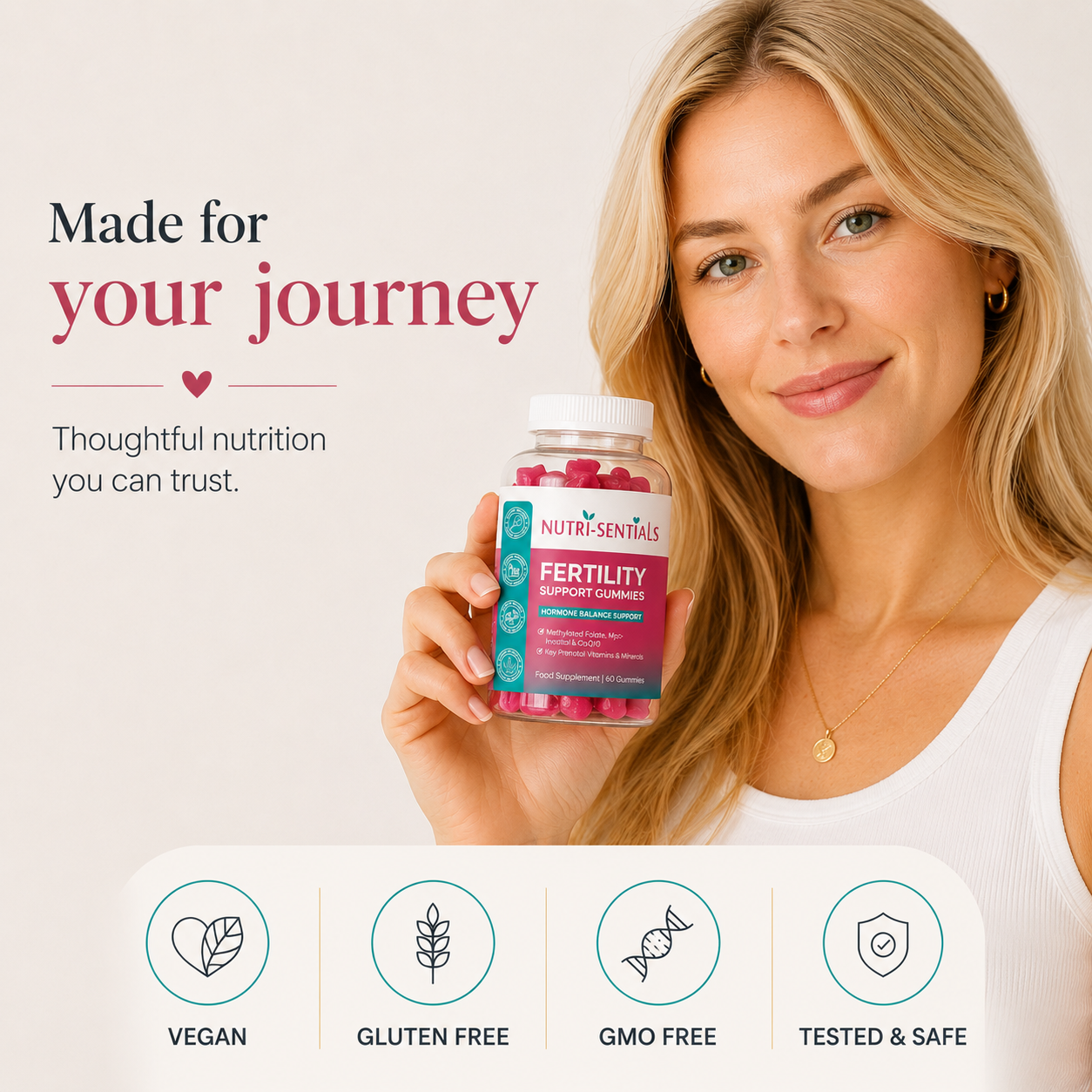 Fertility Gummies for Women – 26 Nutrients Including Myo-Inositol, Methylated Folate, CoQ10, Zinc & Iron – Vitamin Support for Women Trying to Conceive – Vegan – 60 Gummies