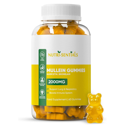 Mullein Gummies 2000mg – Respiratory Lung Health Supplement with Adaptogen Mushrooms, Mullein Leaf Extract – Natural Lung Cleanse for Adults, Vegan & Non-GMO | Immune Boost 60 Gummies