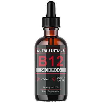 Vitamin B-12 Liquid Drops - 5000 mcg Methylcobalamin High Strength Supplement, for Increasing Metabolism, Immunity, Energy and Improving Concentration & Mood - Vegan Berries Flavour, 60ml
