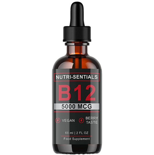 Vitamin B-12 Liquid Drops - 5000 mcg Methylcobalamin High Strength Supplement, for Increasing Metabolism, Immunity, Energy and Improving Concentration & Mood - Vegan Berries Flavour, 60ml