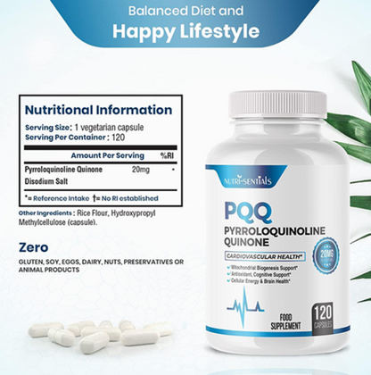 PQQ Max 20mg, 120 Capsules – Pyrroloquinoline Quinone - Promotes Mitochondrial Biogenesis, Energy Optimize | Plant Extract - Powerful & 100% Natural Supplement