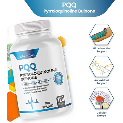 PQQ Max 20mg, 120 Capsules – Pyrroloquinoline Quinone - Promotes Mitochondrial Biogenesis, Energy Optimize | Plant Extract - Powerful & 100% Natural Supplement