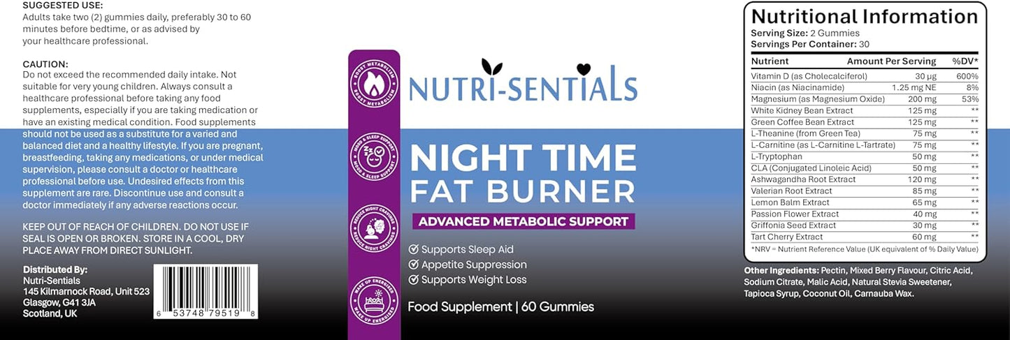 Night Time Gummies- Metabolism & Sleep Support Supplement- Promotes Relaxation & Wellness for Women & Men- Natural Weight Management Gummies with Mixed Berry Flavour- 60 Count